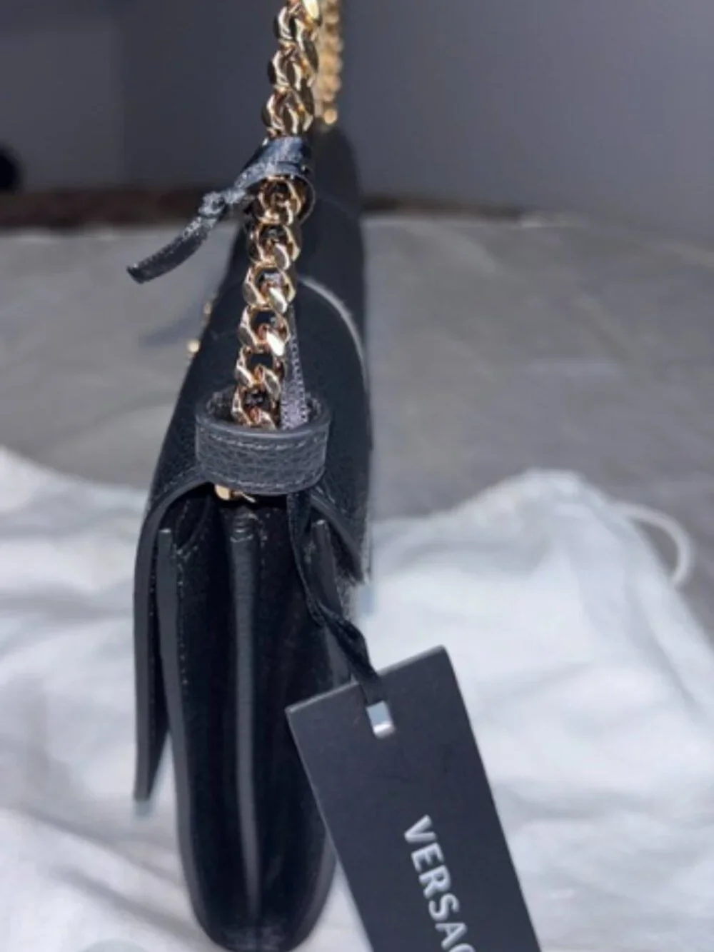 NWT Versace Virtus Black Leather Wallet on Chain 🖤✨